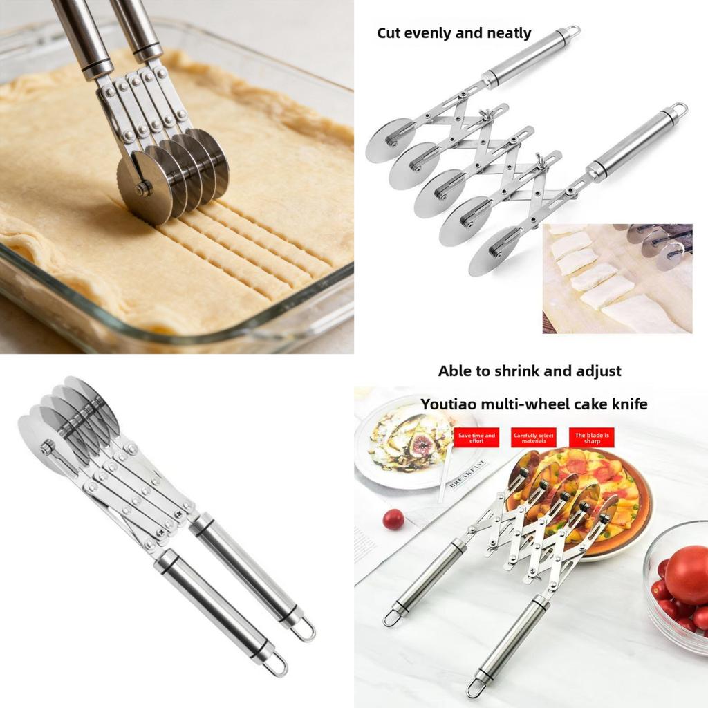 Stainless Steel Multiwheel Youtiao Cutter With Pizza And Pastry Blade For Kitchen Use
