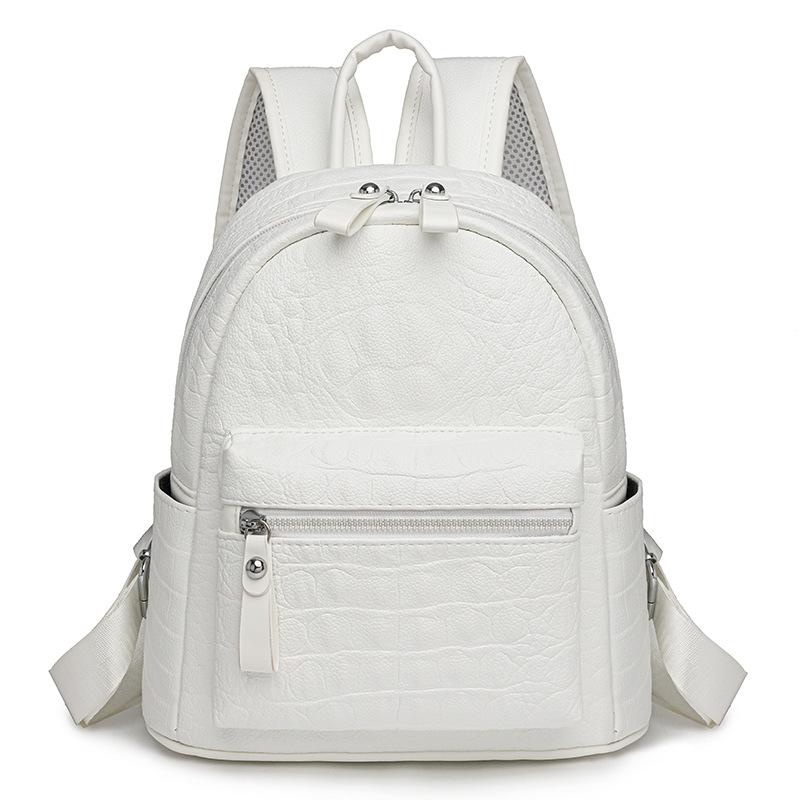 

Женский дорожный рюкзак из мягкой кожи с крокодиловым узором, большой емкости, школьный рюкзак для студентов белый