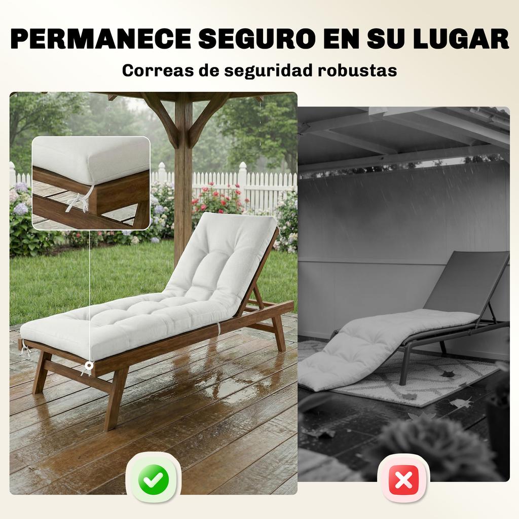 Outdoor Bench Cushion with Fastening Straps UV50+ Protection Slow Rebound Indoor Outdoor 198x65x13 cm Cream