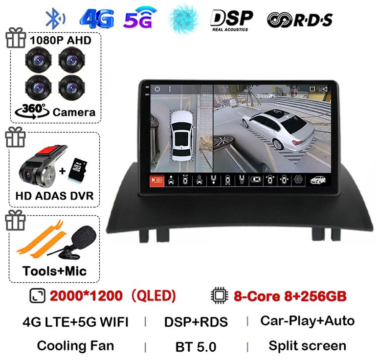 Android 14 Carplay Auto For Renault Megane 2 2002 2003 2004 2005 2006 2007 2008 2009 Multimedia Car Radio Player WIFI+4G Stereo