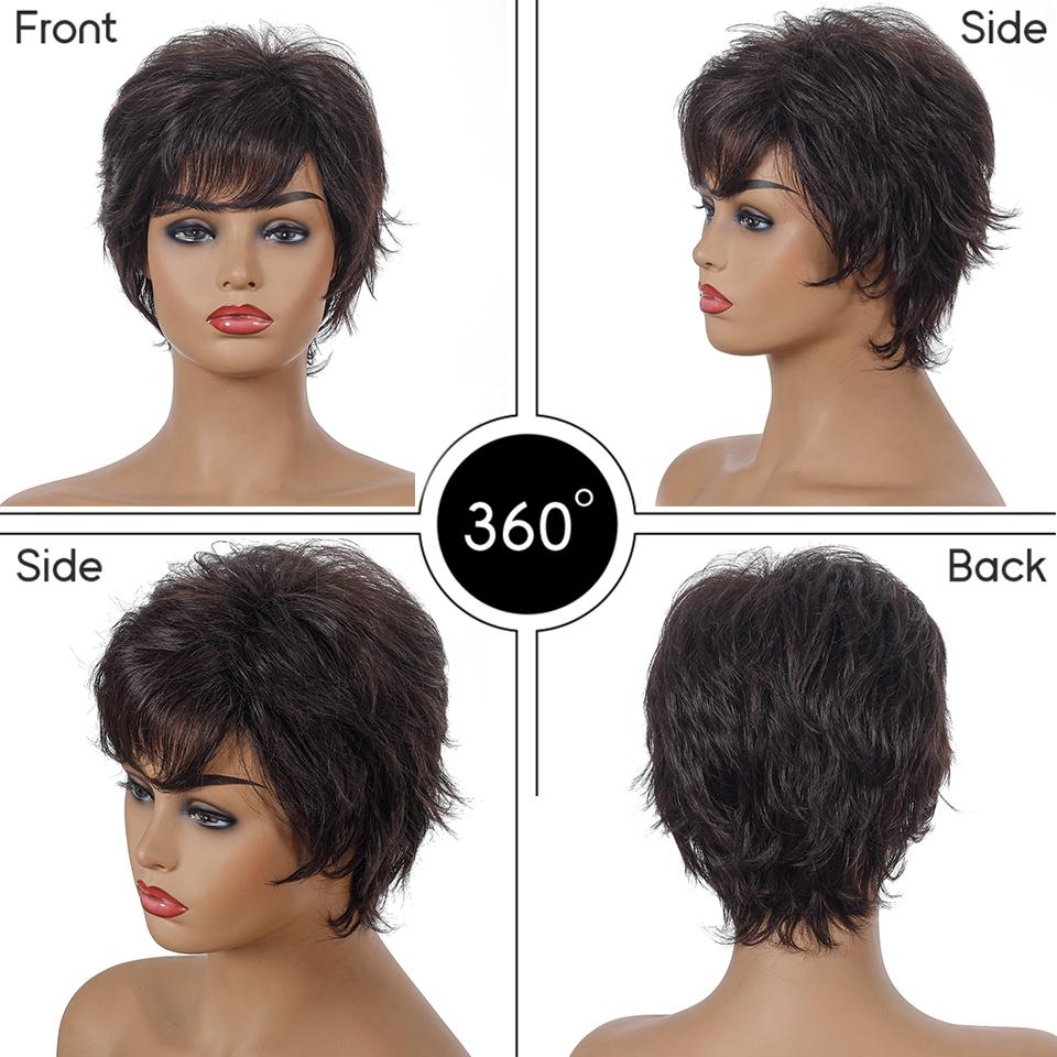 Perruque Synthétique Courte Style Pixie Gris Foncé Avec Frange - Longueur 30cm, Résistante à La Chaleur - Neuve Sans étiquette