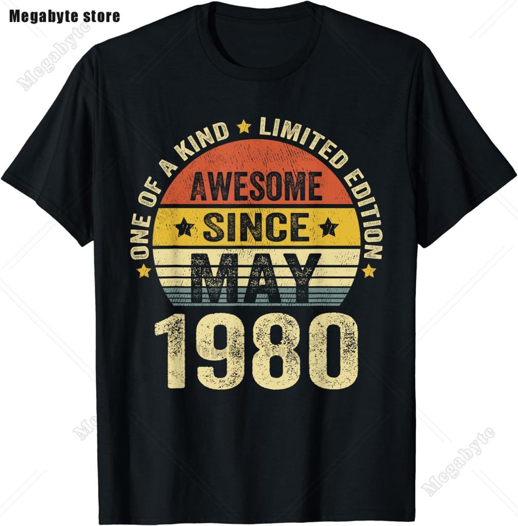 Unisexs Vintage 43th Birthday Gift T Shirts Awesome Since May 1980 Born in May 1980 TShirt Funny Birthday Greeting Party Tops