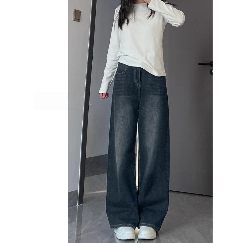 

Women s Plus Size High-Waist Fleece-Lined Wide-Leg Jeans, Autumn/Winter Style, Loose Straight Floor-Length Fit. 4XL
