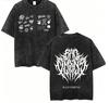 T-shirt Uomo Stampa Linee Disordinate Gotica Oversize Nero Lavato Graffiti Streetwear Top Casual
