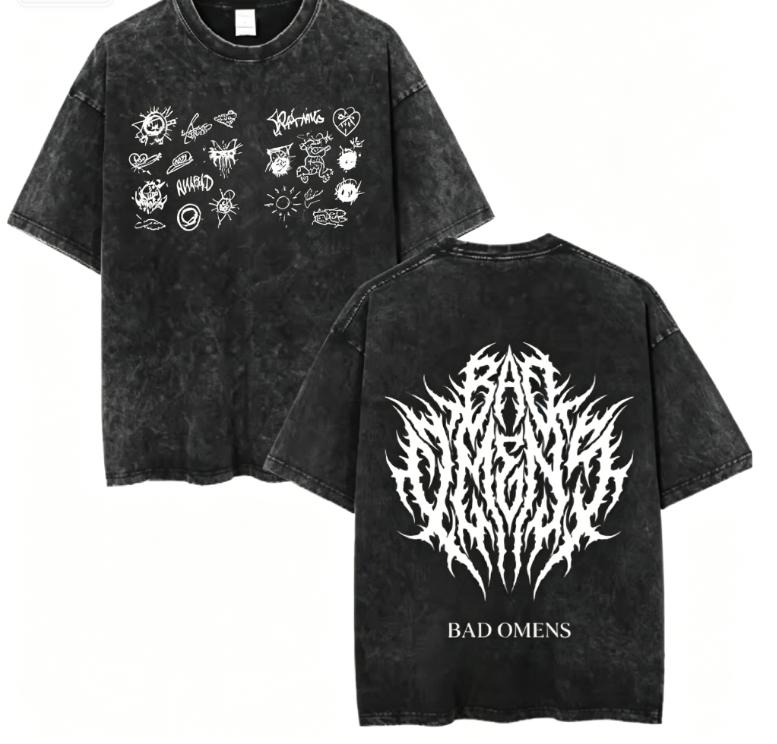 T-shirt Uomo Stampa Linee Disordinate Gotica Oversize Nero Lavato Graffiti Streetwear Top Casual