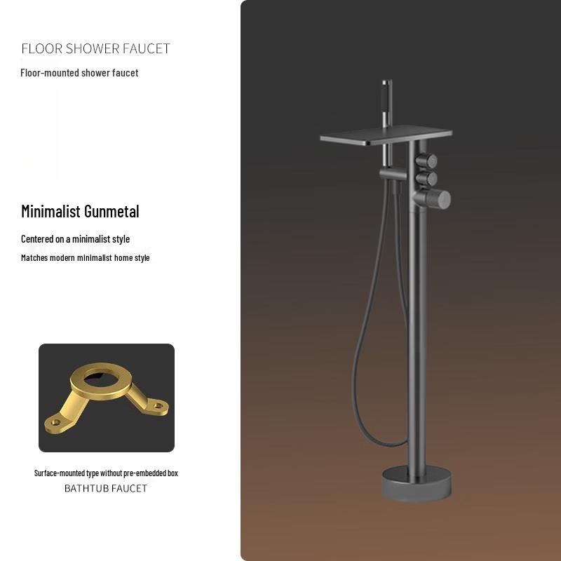 TLXT Gunmetal Deck-Mounted Bathtub Faucet with Shower