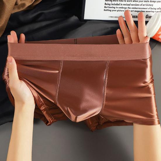 Herren Boxer Unterwäsche Elastisch Mittlere Taille Atmungsaktiv Schlank Geschnittene Shorts Slips Reine Farbe U-Konvex Design Glatter Stoff Eisseide Slips