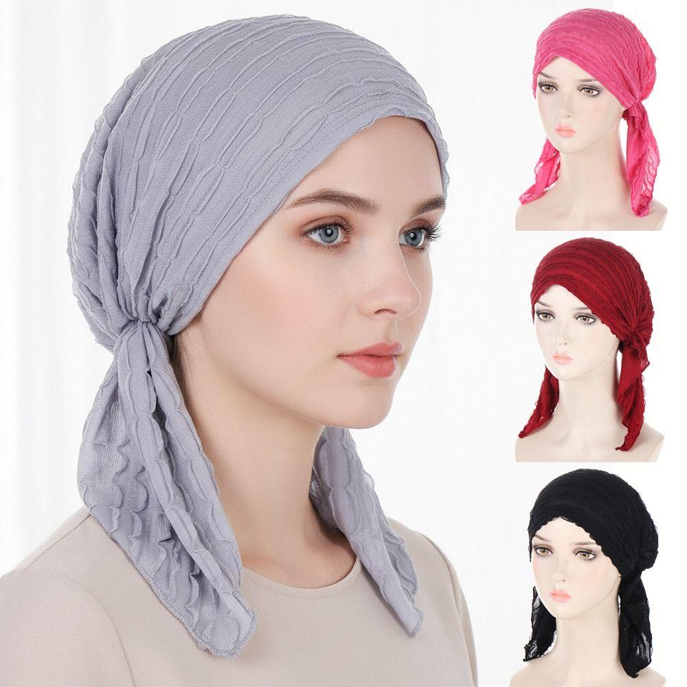 Fashion Ruffle Trim Women's Hijab Breathable Pleated Scarf Cap Head Scarf