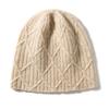 100%Cashmere Neutral Diamond Grid Jacquard Thick Knit Hat For Women Autumn&Winter Warm Ear Protection Yarn Pullover Cap For Men