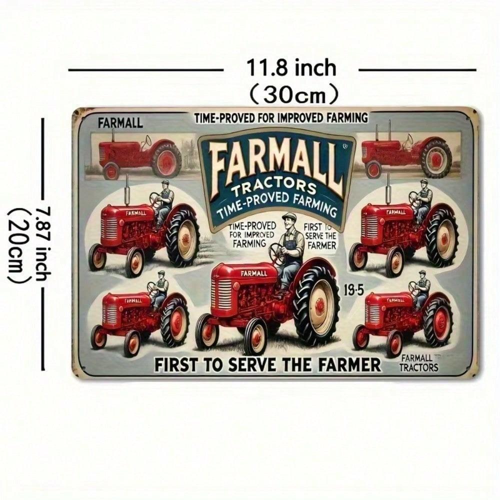 Farmall Vintage Tractor Metal Wall Art Sign - Rustic Farmhouse Decor for Home Garage Man Cave Garden Office Indoor Outdoor