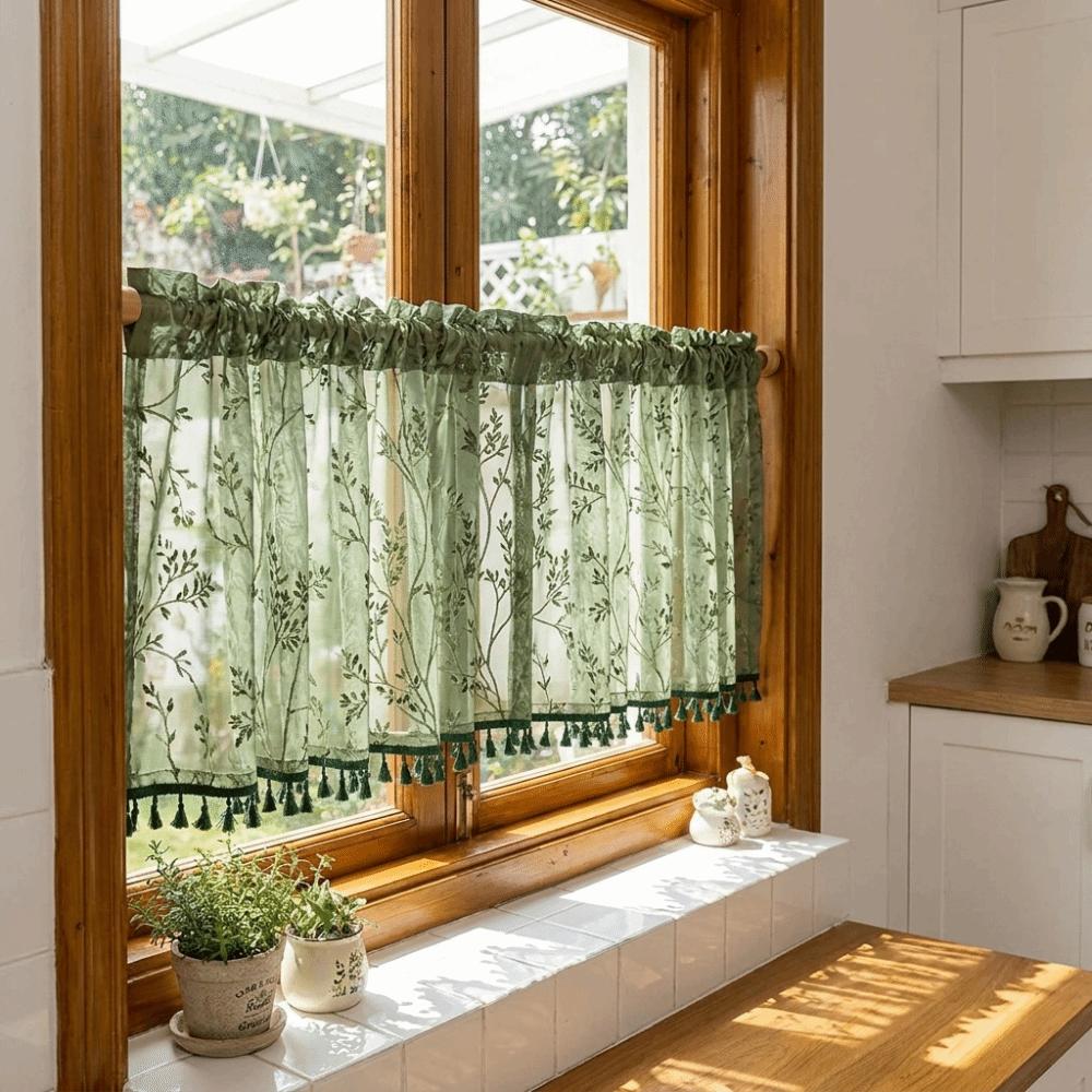 Pastoral Style Tulle Kitchen Curtain Sheer Voile Window Drapes Room Partition Curtain Living Room