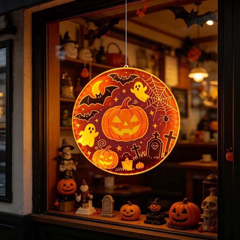 Double Sided Graphic Halloween Window Lights Ghost Silhouette Light  Home Glass Door