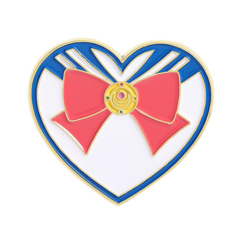 Anime Girl Heart Enamel Pins Custom Pink Blue Bow Brooches Lapel Badges Clothes Funny Jewelry Gift for Friends