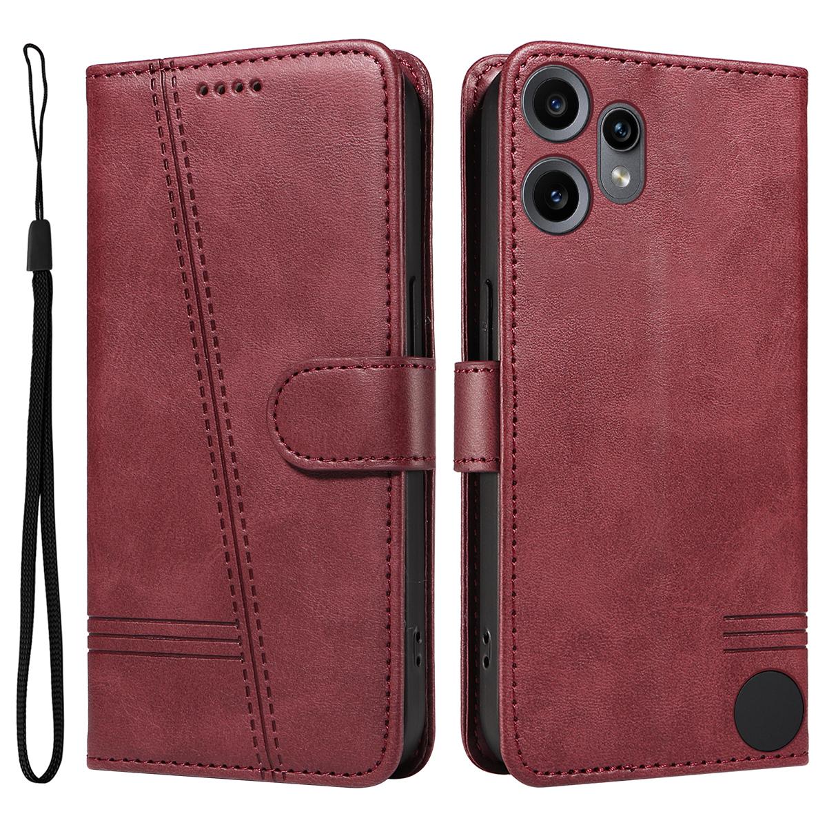

For Nothing CMF Phone 2 Pro Wallet Case T-Shape Lines Leather Phone Cover Stand Wine Red