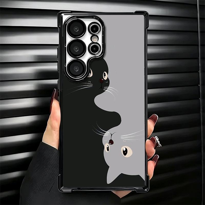 Black Cat Cartoon Cute Plating Phone Case For Samsung Galaxy S24 S25 FE S26 Edge S23 Ultra S22 S21 Plus S20 Anti-Fall Airabag Co