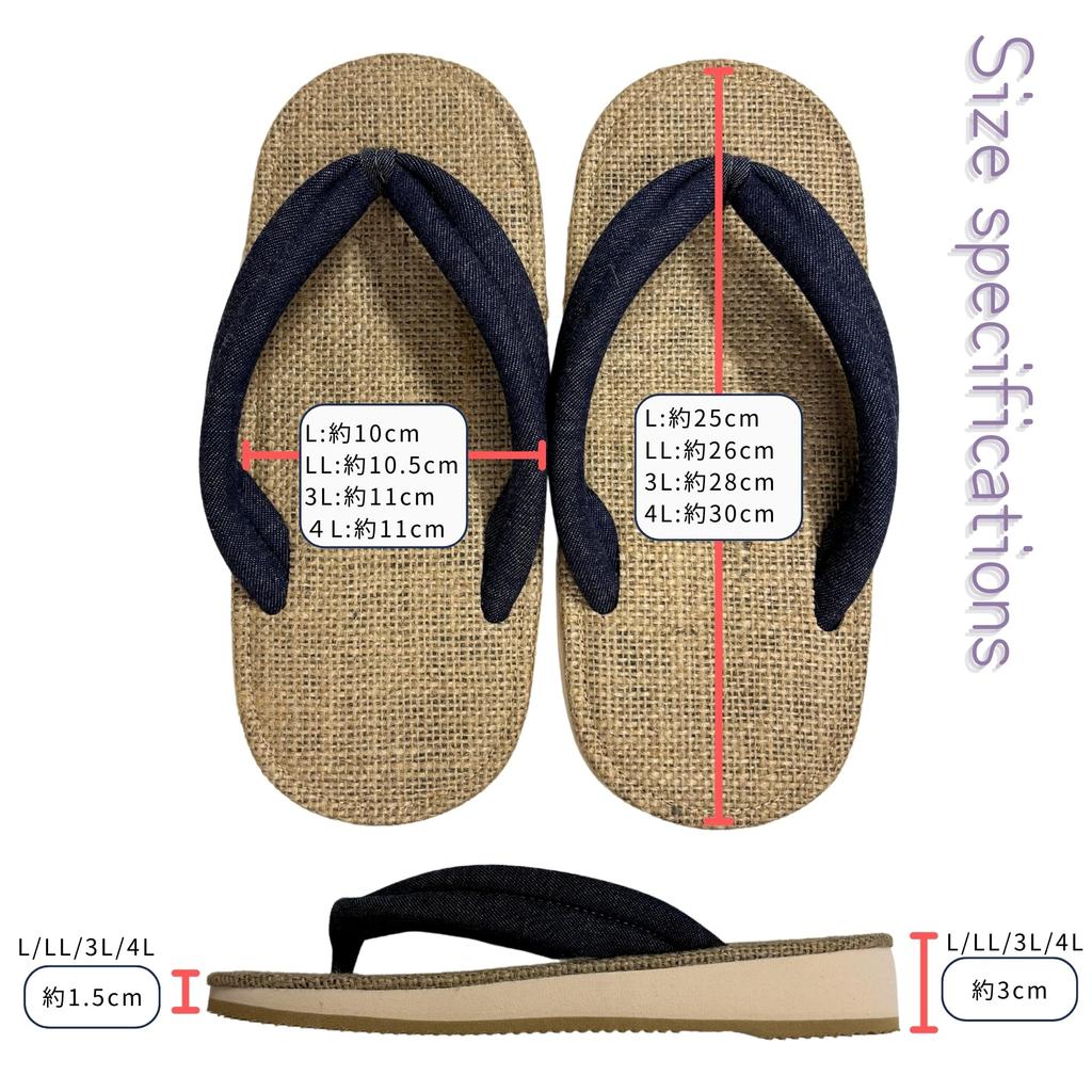 Edoten Geta Hemp and EVA Misugi Japanese Thong Made in Denim Size 4L Sandals, Soles, Wood, Style, Sandals, Men's, Japan, Thongs, (30cm)