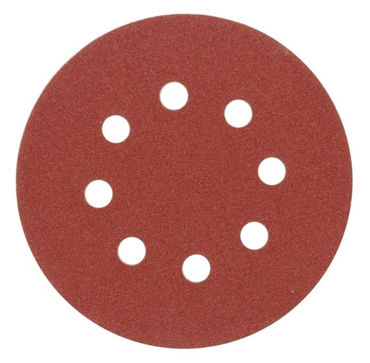 Sanding discs 125mm, p120, with 8 holes, set of 5 pcs. 08582 VOREL