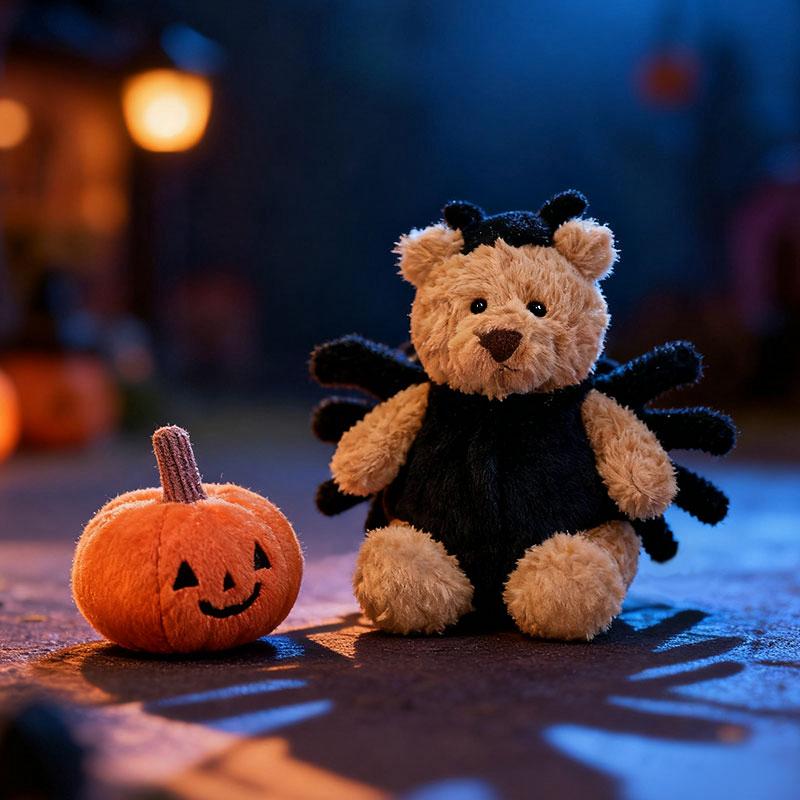 Lustige Halloween-Plüschtiere Niedlicher Cartoon-Spinnenbär Kürbispuppe Weicher gefüllter Erdbeerkuchen für Kinder Festival Dekor Partygeschenk