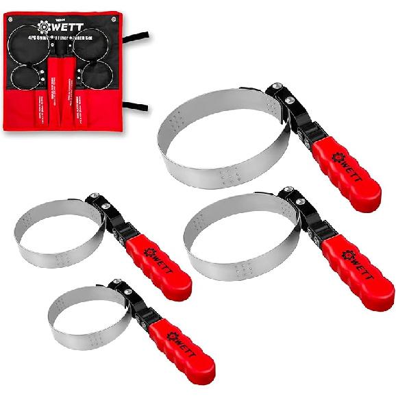 WETT Swivel Oil Filter Wrench Set, 4-Piece Standard Oil Filter Removal Tool, Stainless Steel Remover Pliers (2-3/4 to 5-1/4 ) 4-Piece Oil Filter Wrench