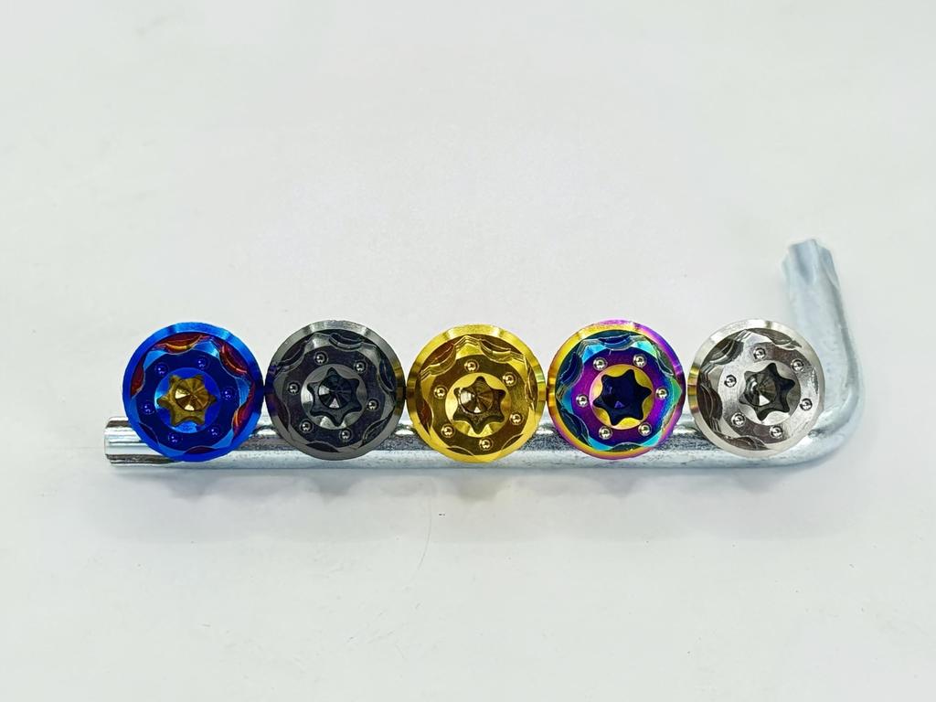 Kuroobaa Titanium Car License Plate Bolts Anti-Theft Screws with L Wrench M6*15mm Set of 4 (Rainbow)