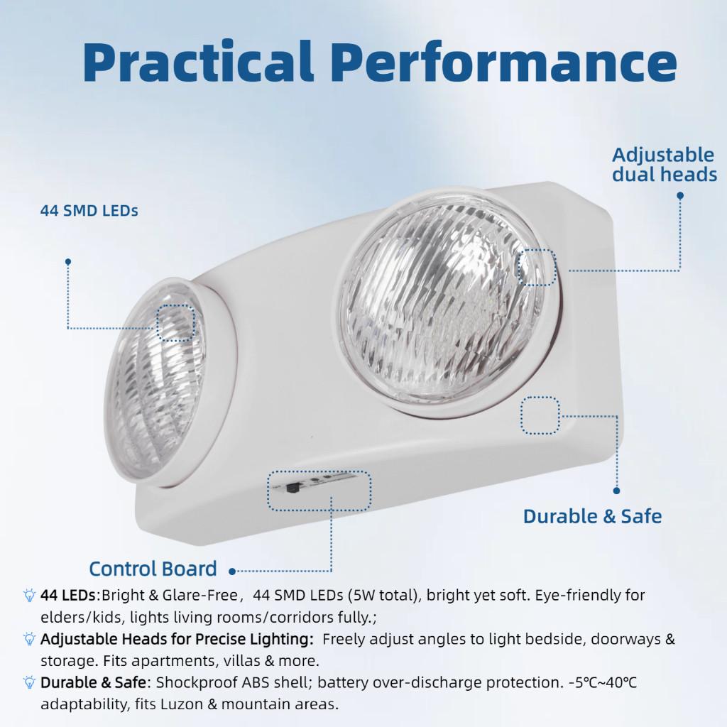 Wall Mounted Dual Head Emergency Light Adjustable Heads Led Lighting Fixtures Rechargeable Auto-On Emergency Lamp