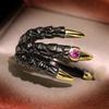 Vintage Metall Drachen Klaue Ring für Männer Persönlichkeit Punk Zwei Ton Intarsien Rosa Zirkon Dämon Ring Party Schmuck