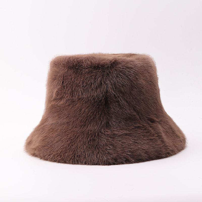 Winter solid color plush bucket hat European and American simple thickened thermal basin hat