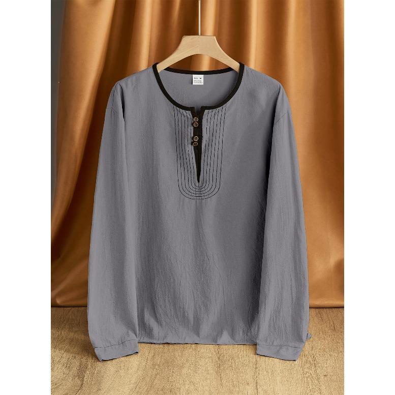 American heavy-duty retro cotton and linen casual long-sleeved annual temu new European and American trendy brand linen Henry shirt S