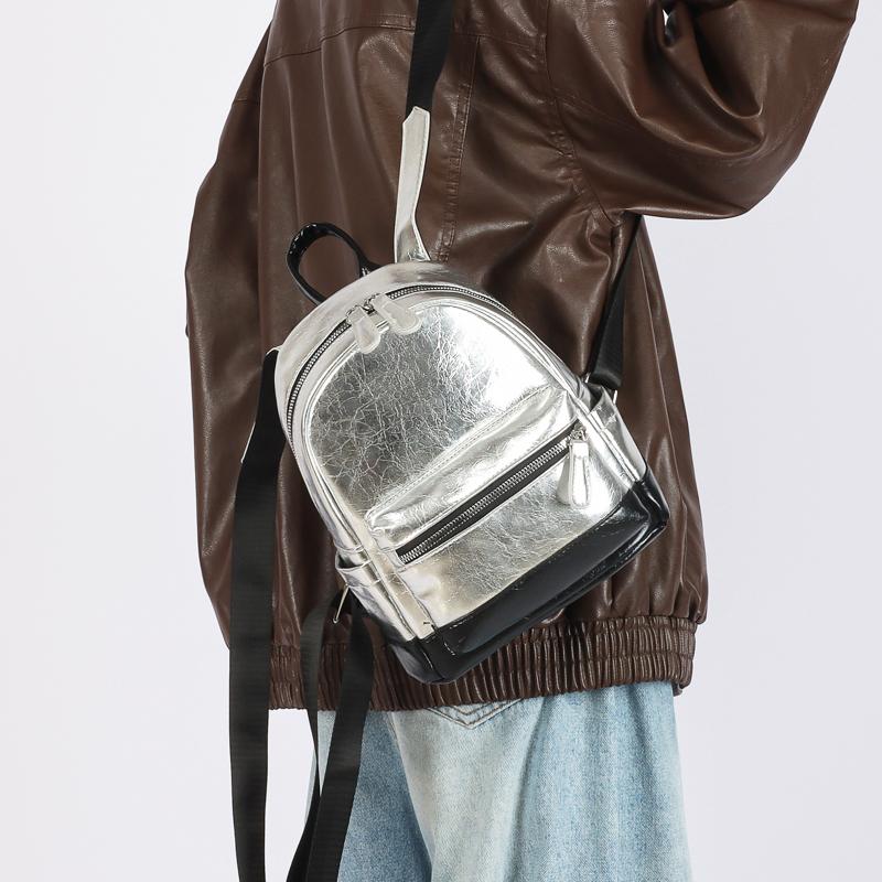 Silver Backpack Women PU Outdoor Backpack