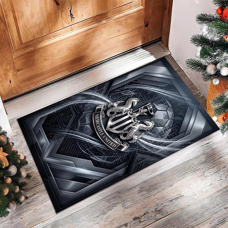 Tappeto in Velluto di Cristallo con Stampa di Calcio del Newcastle United, Comodo Assorbente d'Acqua Antiscivolo Tappeto per Pavimento Interno