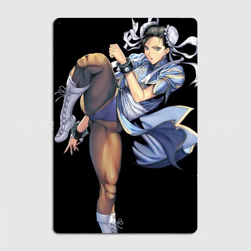 Chun Li Is the Artist Street Anime with Karate Skills Anime Metal Sign Poster Room Wall Decor Living Custom Tin Vintage Home