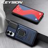 KEYSION Shockproof Case for Samsung S25 Edge 5G Slide Camera Lens Protection Ring Stand Phone Back Cover for Galaxy S25 Edge 5G