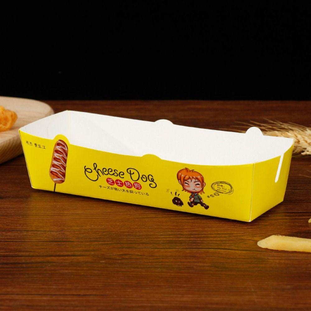 100PCS Boat Shape Sausage Tray Paperboard Takeaway Container Hot Dog Packaging Box Catering Use