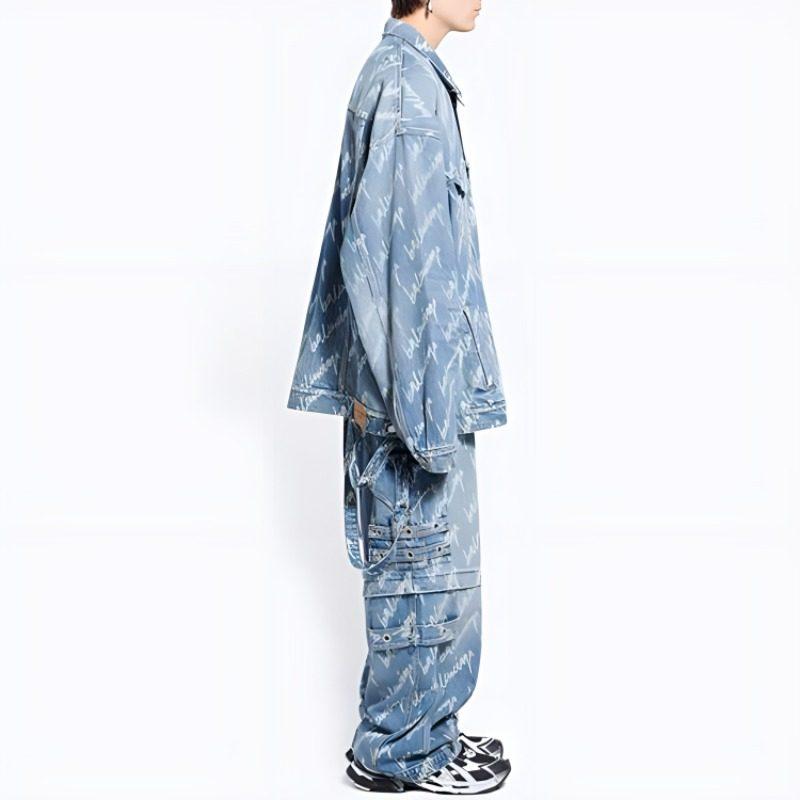 Balenciaga All Over Logo Oversized Denim Jacket 681690TJW904200