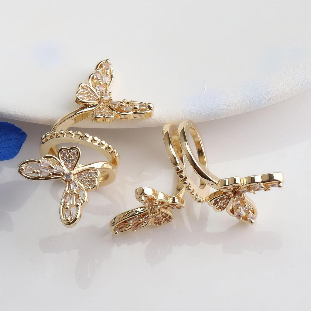 14K Gold Filled Schmetterlings-Ringabstandshalter mit Zirkonia für DIY-Armbänder & Halsketten