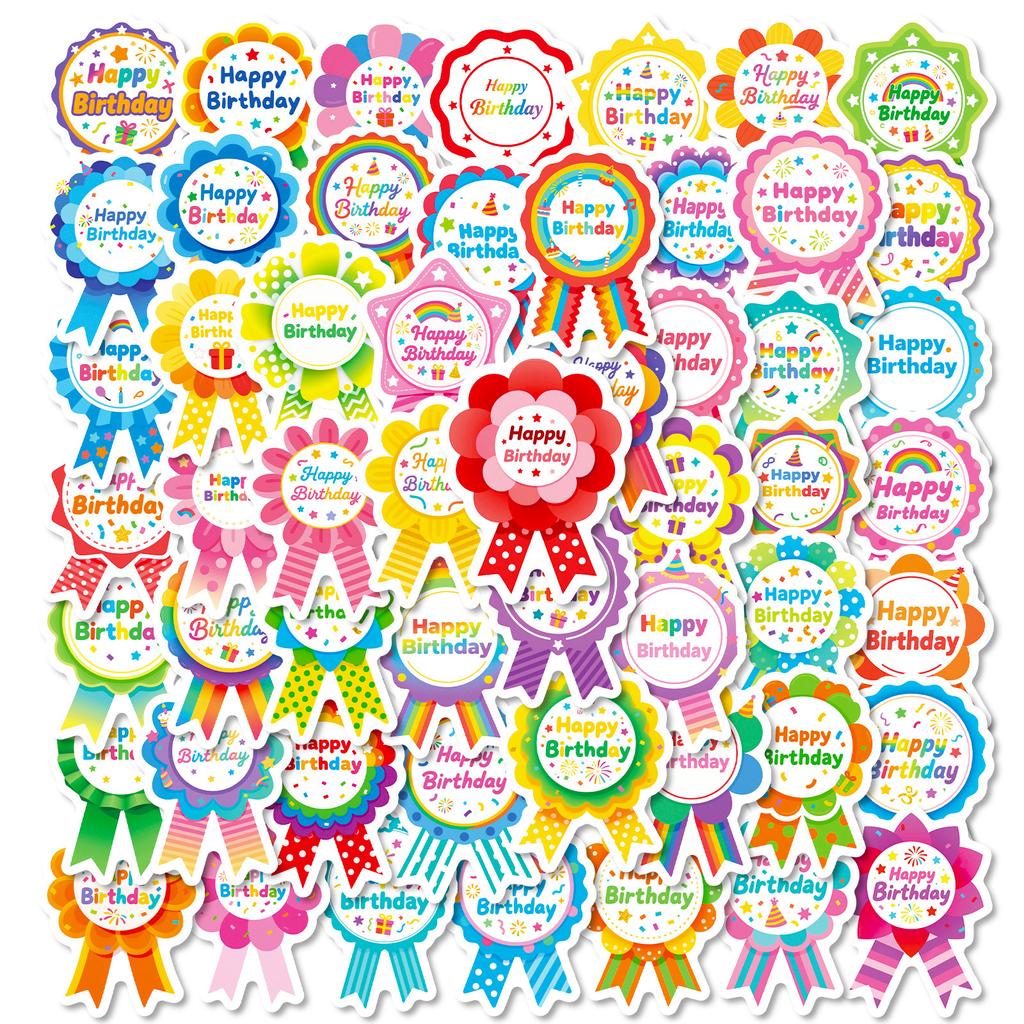 56/112 Pcs Happy Birthday Colorful Badge Stickers for Party Decor Reward Drawer, Desk School Supplies Fridge Suitcase Desk
