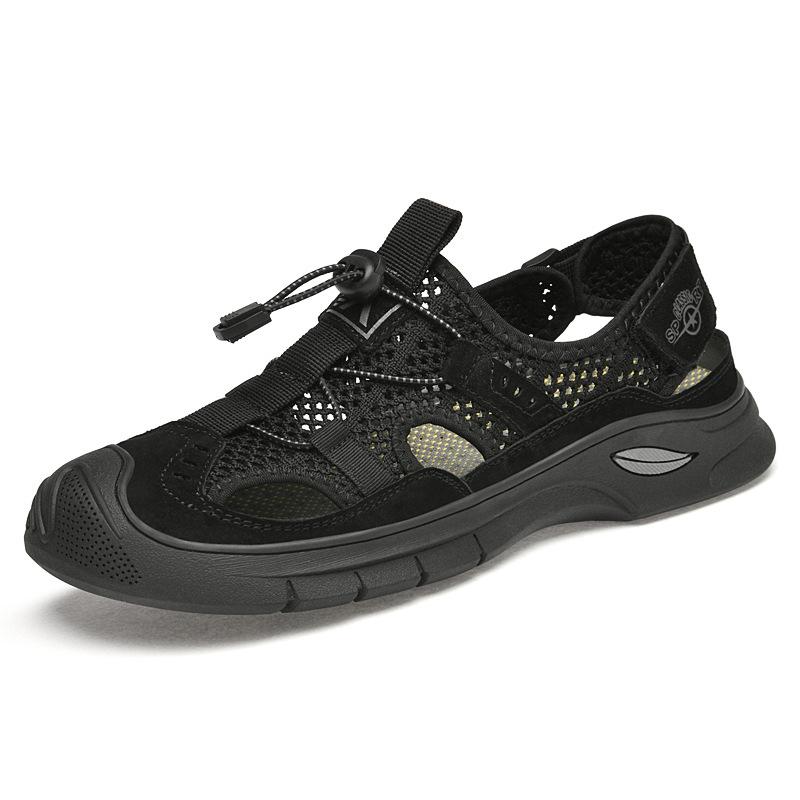 Summer New Mesh Hole Beach Shoes Men's Casual Outer Wear Hollow Breathable Leather Outdoor Sports Sandals