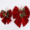 Velvet Ribbon for Christmas Wreaths Bow, Burgundy Red Hanging Bow Ornament with Versatile Garland Decorations Berries Pine Cones Holiday Tree