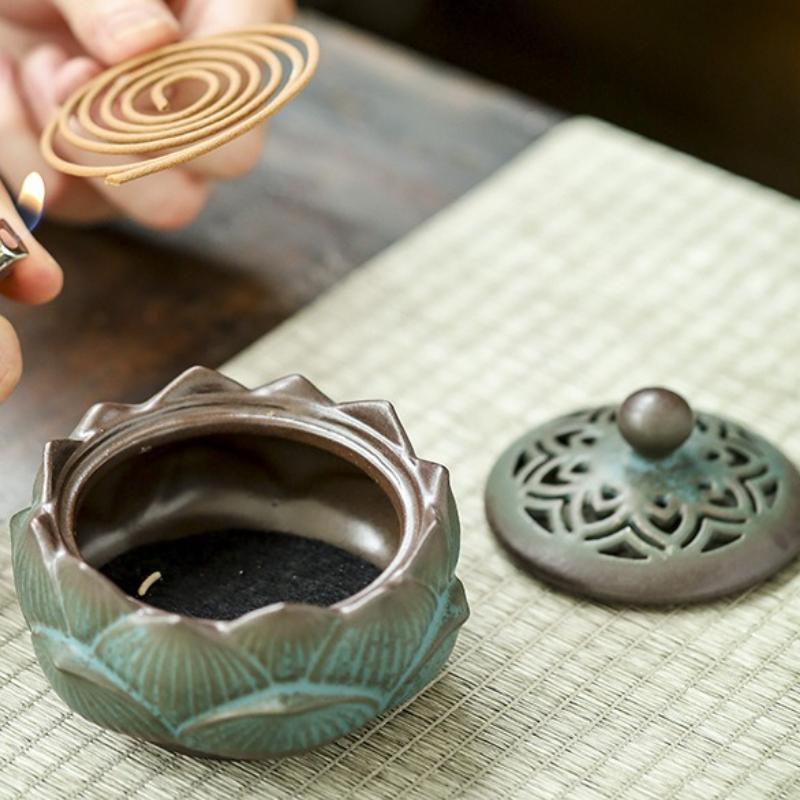 Keramik Räuchergefäß Lotusfigur Räucherspiralenhalter Räucherkessel für Dekoration Teehaus