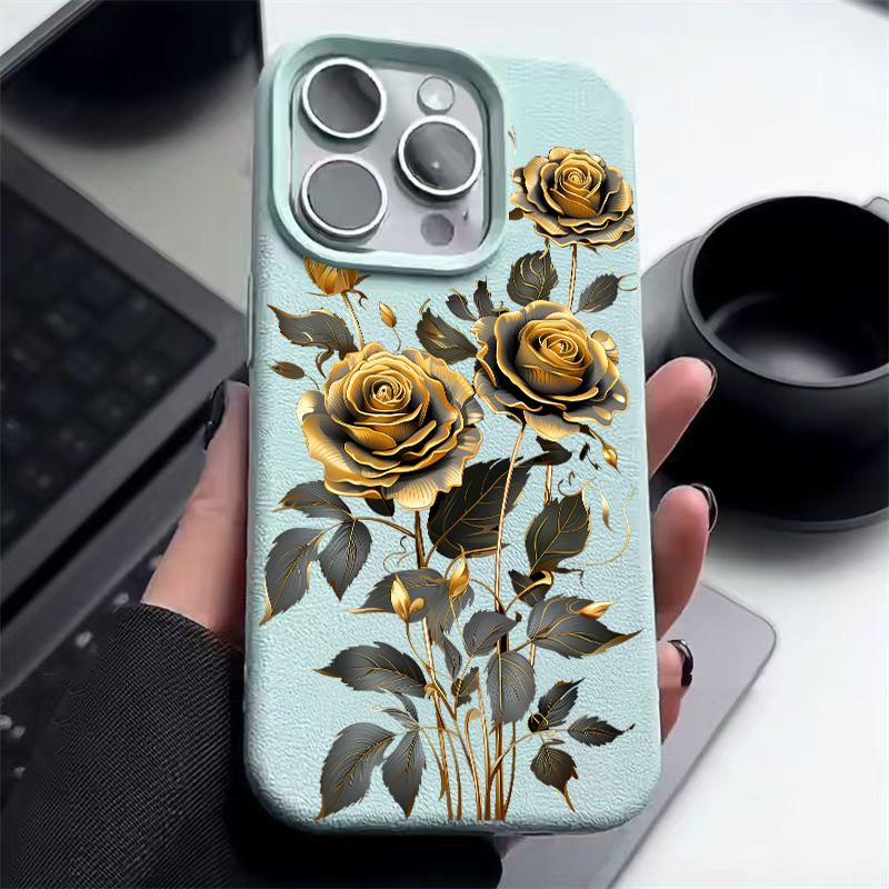 

Чехол для телефона с золотистым цветочным узором и текстурой из кожи для iPhone 16 Pro 15 14 13 12 Pro Max, ударопрочный матовый тонкий однотонный мягкий чехол из ТПУ с защитой от падений iPhone 15 Pro Max синий