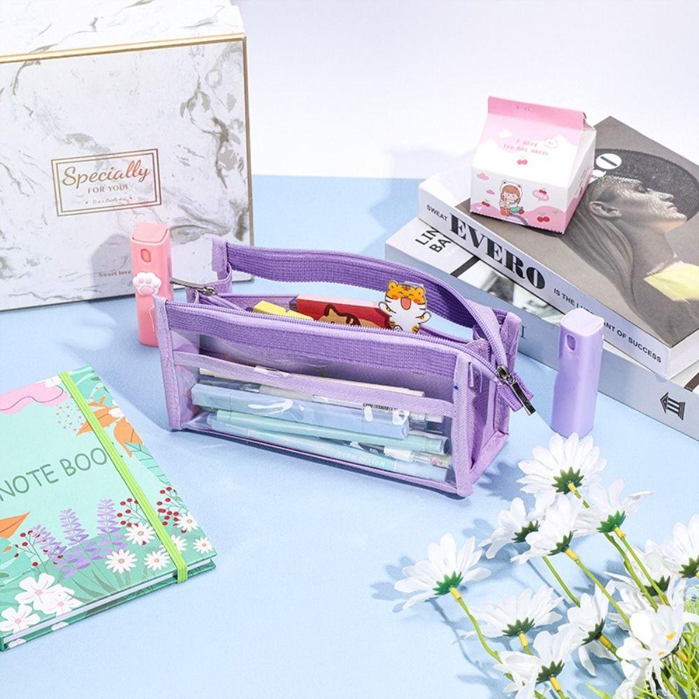 Six-Layer Pencil Bag Transparent Zipper Pouch New Makeup Bag  Students