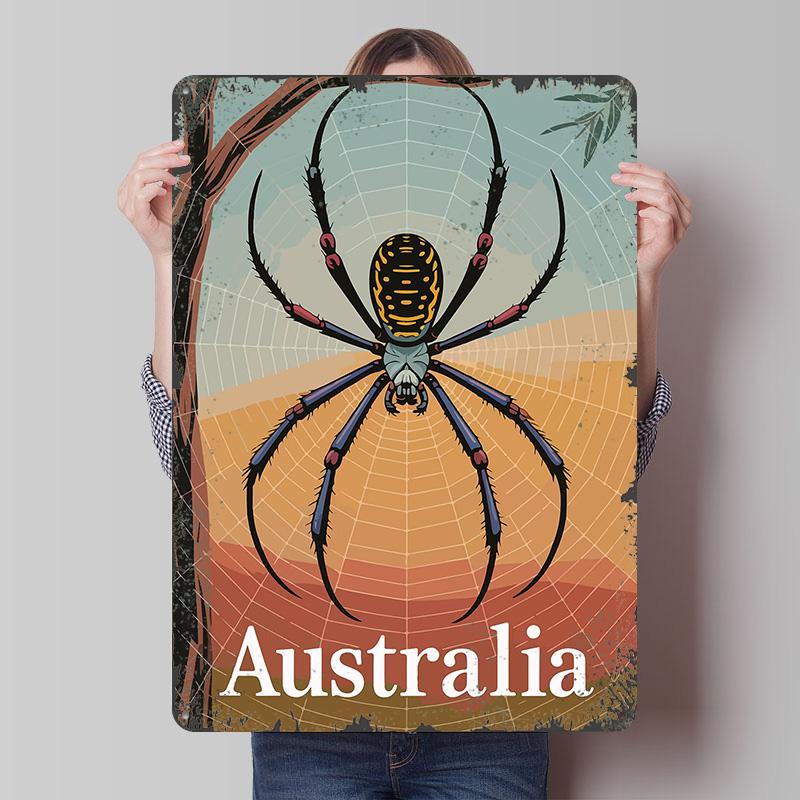 

Australia Spider Web Travel Tinplate Poster Customized Wall Art Vintage Retro Metal Signs for Decoration At Home Wand Deko Decor 20x30cm（7.8x11.8inch）