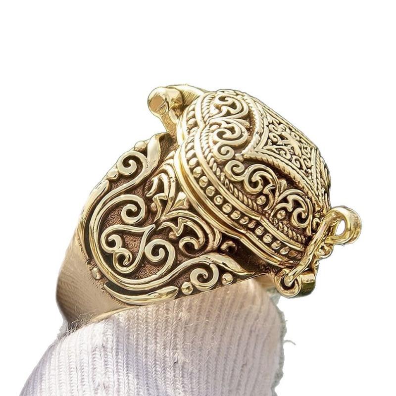 Luxury Men's Hand Jewelry, Ethnic Style Men's Ring Flip Ring Engraving Flower Jewelry Personality Trend