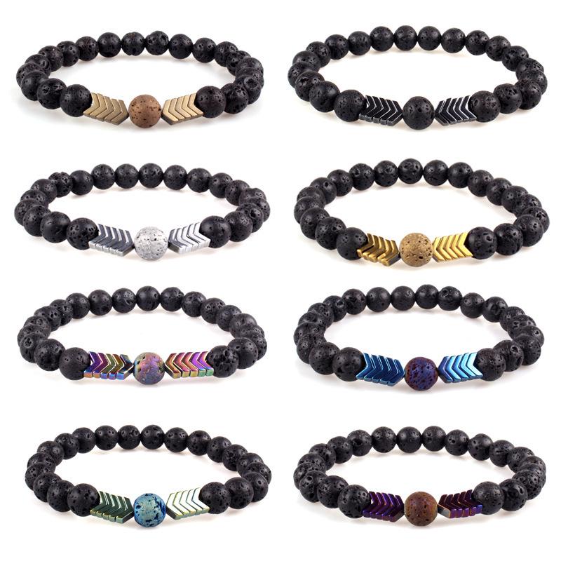 Natural Volcanic Stone Bracelet: 8mm Rainbow Bead Energy String for Men & Women