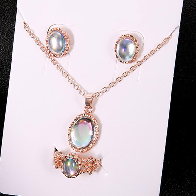 

Trendy Dazzling Gemstone Fashion Combination Set Fashionable Necklace Earrings Ring Set New Fashion Accessories Jewelry Sets