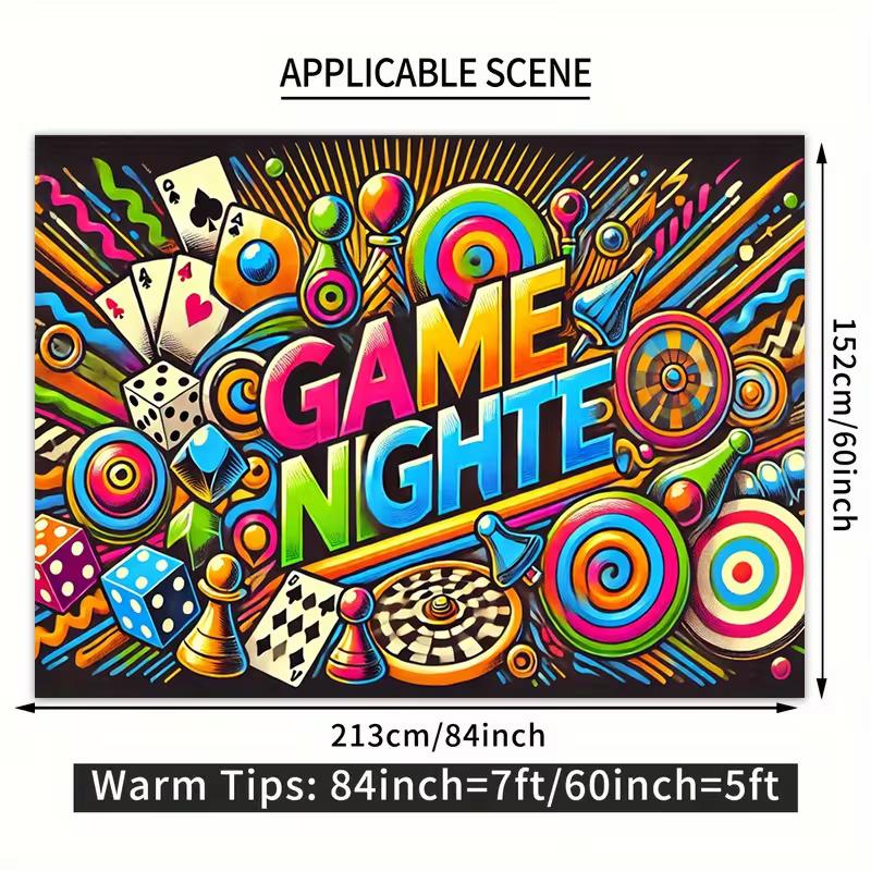 2D Game Night Graffiti Banner, Bright Party Decor with Game Icons