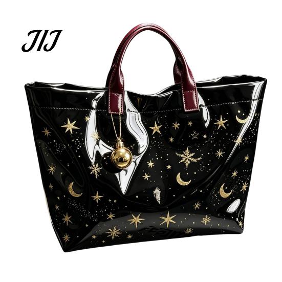 Christmas Theme Travel Bag PVC Tote for Women, Waterproof Spacious Plastic Handbag, Holiday Seasonal Handbag Large Top Handle Shopping, Beach, Travel,