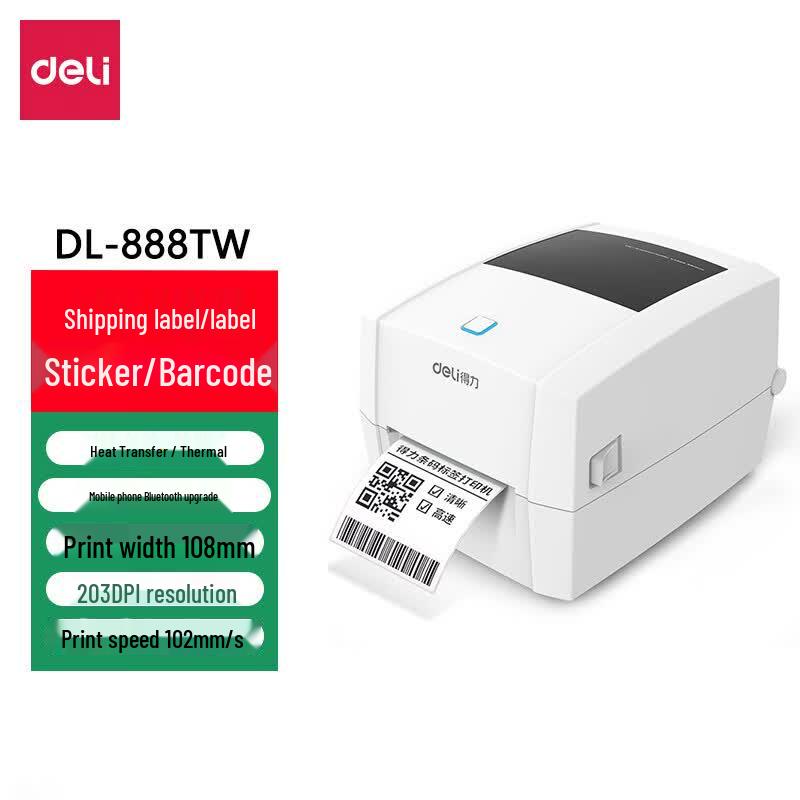 Deli Thermal Transfer Barcode Label Printer CN plug (adapter included)