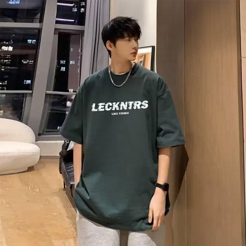Men'S Trendy Letter Round Neck Printed Short Sleeved T-Shirt For Summer Ins Loose Casual Top