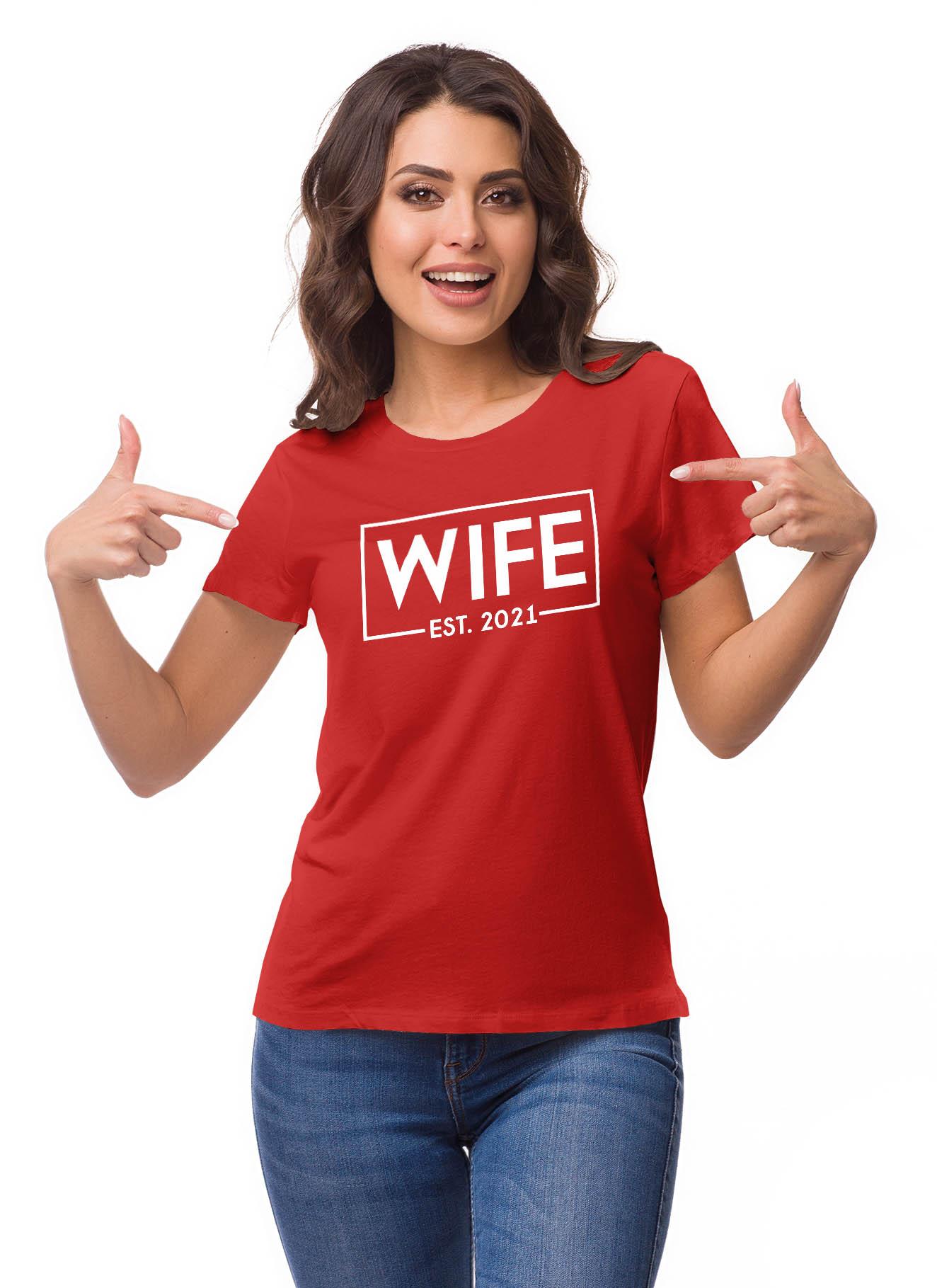 

Inkdotpot Personalized Womens Tshirt Top Wife Wedding Announcement Shirt-XN XS червоний